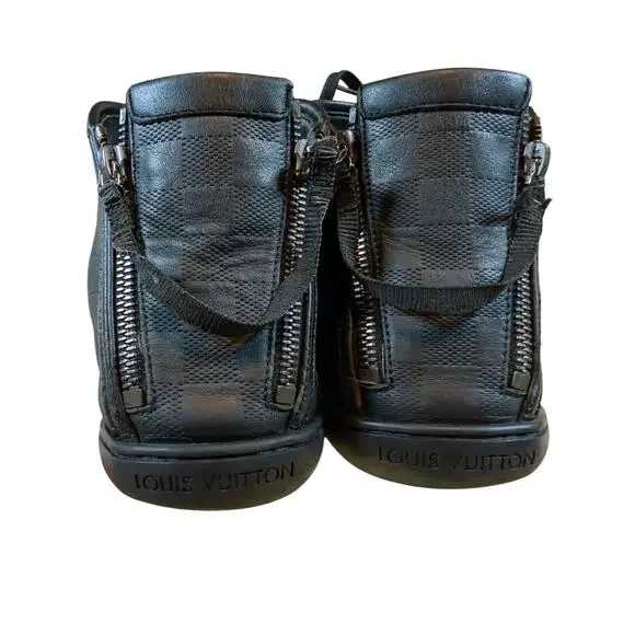 LOUIS VUITTON LV Damier High Top Sneakers Double Zip Black 9.5 Lace Up - Picture 10 of 14